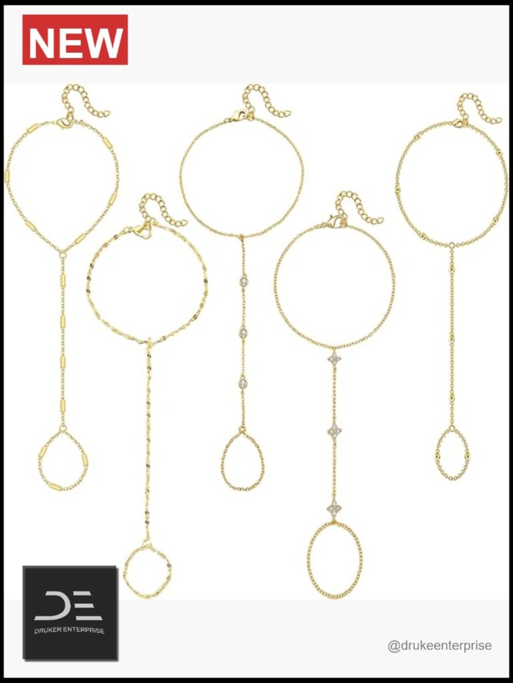 Adjustable Gold Plated Hand Chain Bracelet Summer Jewelry for Women 5pc Set